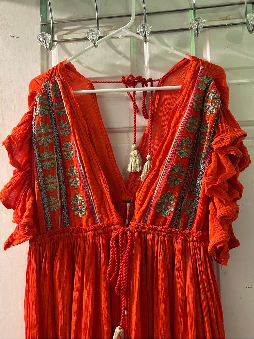 Free People Orange Embroidered Ruffle Sleeve Maxi Dress - Picture 2 of 5